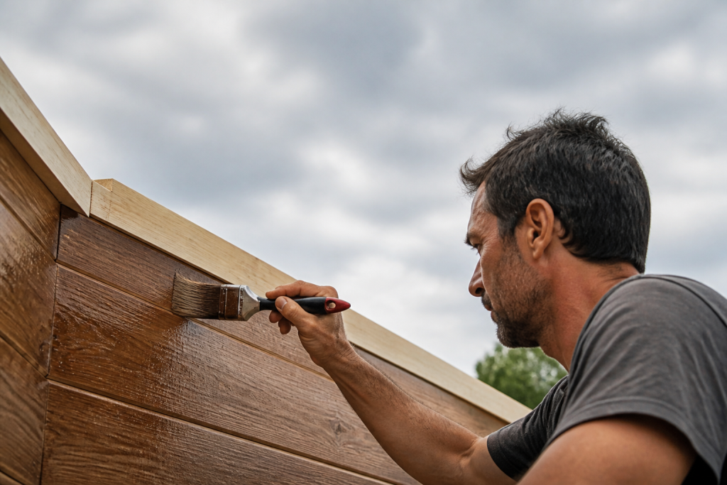 Bois sec application liquide sous ciel nuageux