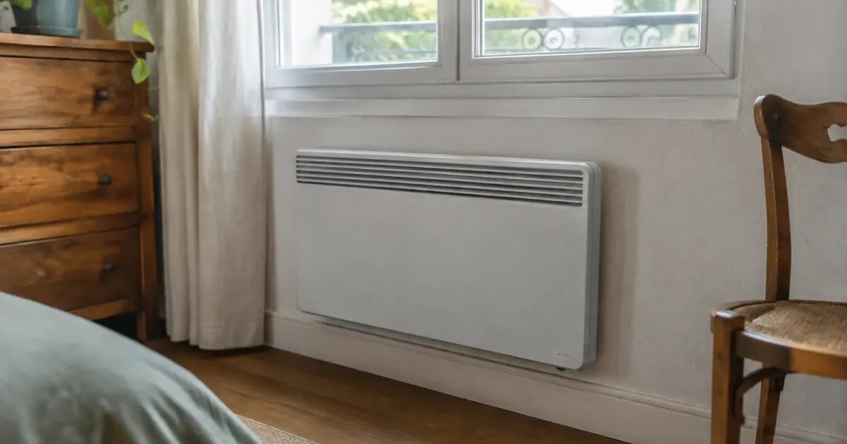 Convecteur blanc fixe au mur sous une fenetre