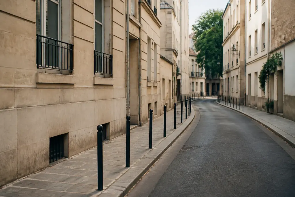 Facades et trottoirs urbains panneaux rues quartiers ville